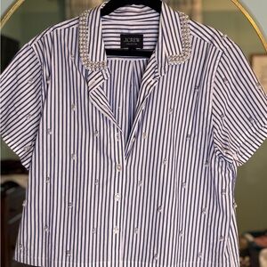 J.Crew Blue and White Striped Embellished Shirt